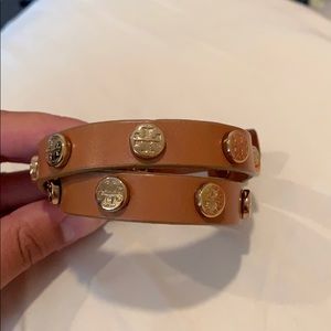 Tory Burch leather double wrap logo bracelet